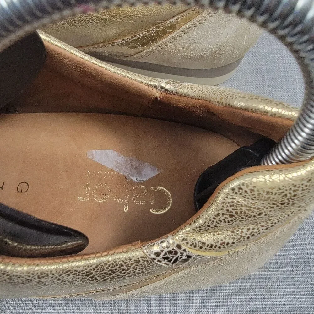 Gabor Metallic Gold Low Top Trainers Leather Sneakers Women's 7 UK 9 - 9.5 US